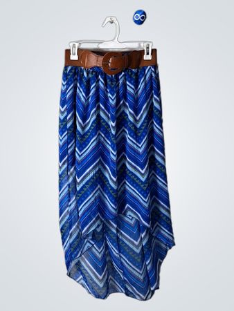 Blue Chevron Skirt with Brown Waistband