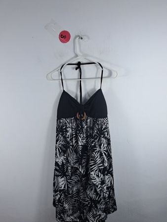 Unbranded Black and White Palm Print Halter Mini Dress