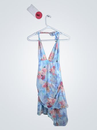 Blue Floral Halter Neck Dress