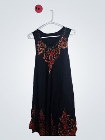 Black Dress with Red and Gold Embroidery