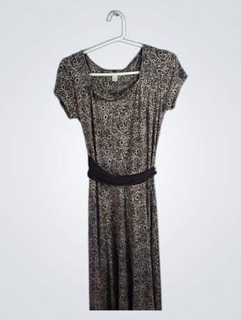 Brown Paisley Dress with Black Belt