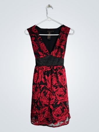 Red and Black Floral Dress