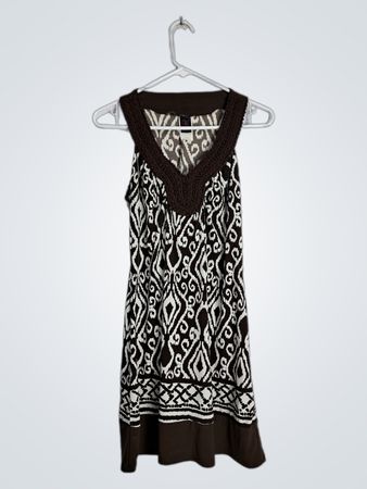 White Stuff Brown Ikat Print Sleeveless Mini Dress