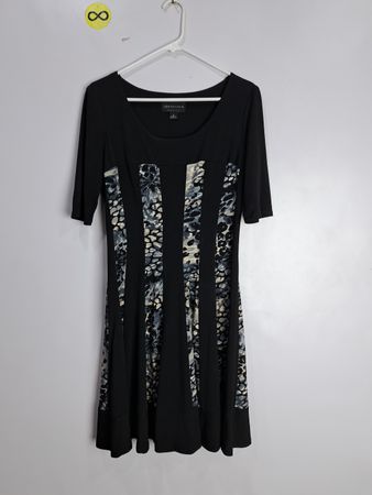 Connected Apparel Black Dress with Animal Print Accents