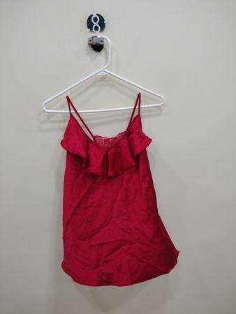 Red Camisole with Ruffled Top and Lace Details