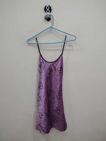Purple Spaghetti Strap Slip Dress with Black Hearts and Love Script