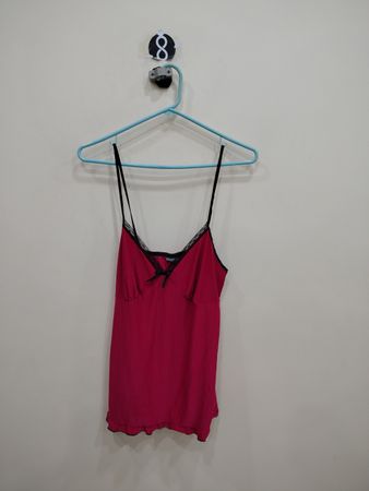 Pink Camisole with Black Lace Trim