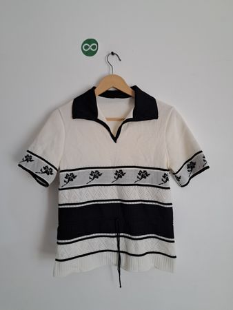 White and Black Striped Knit Top