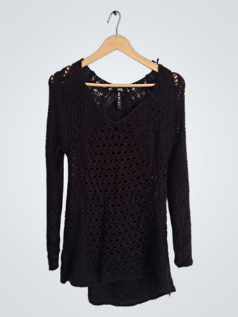 Black Crochet Knit Top