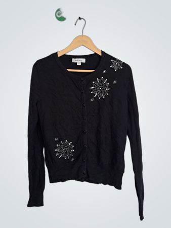 Merona Black Button-Up Cardigan with Embellishments