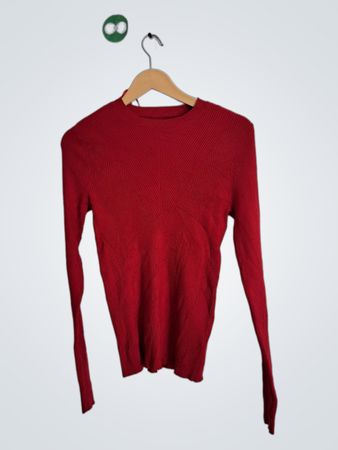 Nine West Red Ribbed Long-Sleeve Knit Sweater