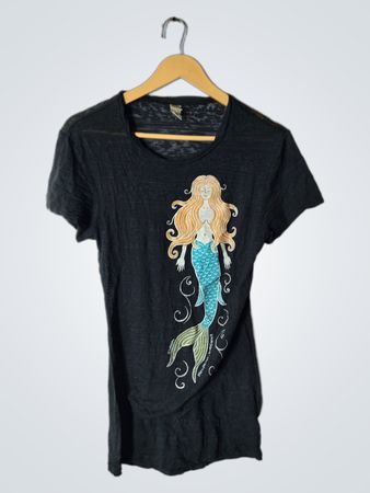 Black Graphic T-Shirt with Mermaid Design