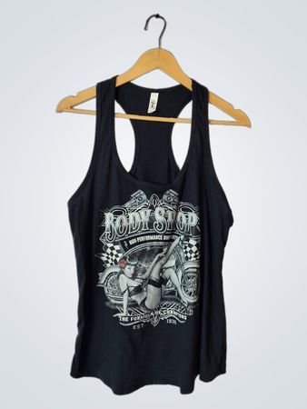 Black Tank Top with Body Shop Graphic
