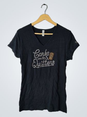 Chris's Stuff Corks and Quitters Graphic V-Neck T-Shirt