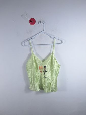 Green Satin Graphic Cami Top
