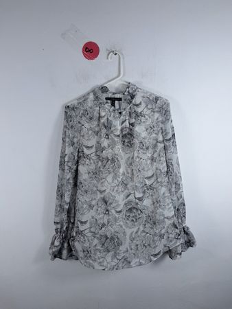 White House Black Market Gray Floral Blouse