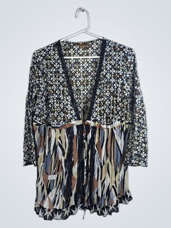 Notations Geometric Print Long Sleeve Cardigan