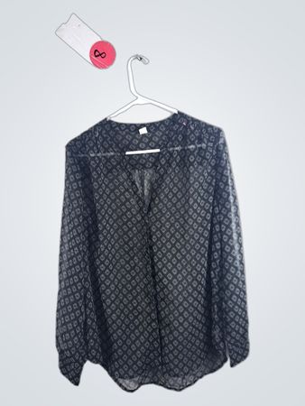 Sheer Black Blouse with White Pattern
