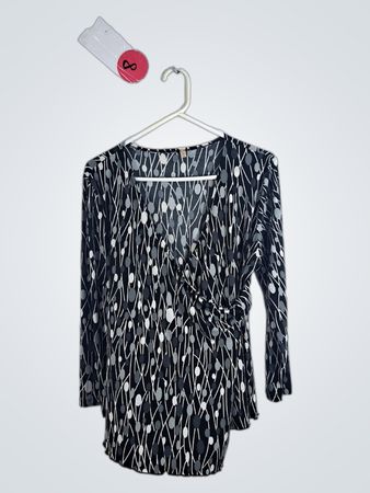Blouse with White and Gray Pattern