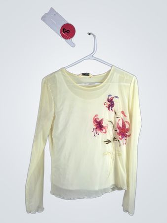 Melrose Petites Sheer Blouse with Floral Design
