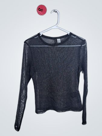 H&M Black Shimmer Mesh Long-Sleeve Top