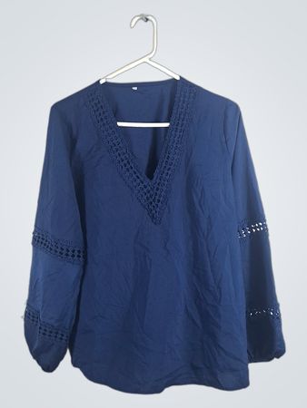 Blue Long-Sleeve Top with Lace Details