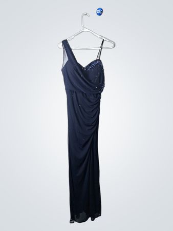 XSCAPE One-Shoulder Navy Maxi Dress