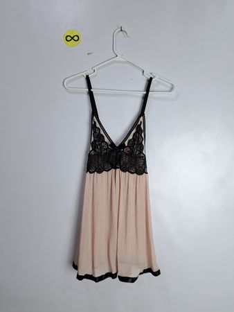 Women's Pink and Black Lace Chemise