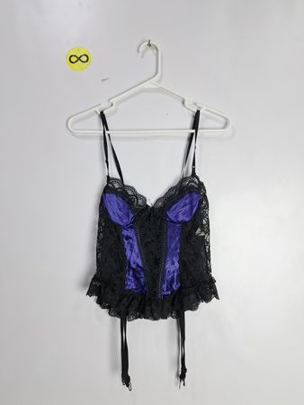 Black Lace Corset Top with Purple Satin
