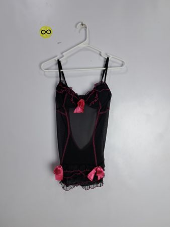 Black Lace Bodysuit with Pink Bows