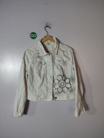 White Denim Jacket with Hand-Drawn Designs