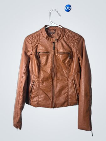 Joujou Brown Faux Leather Biker Jacket