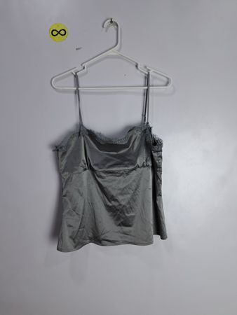 New York & Company Gray Satin Lace Cami Top
