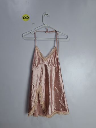 Pink Satin Chemise with Lace Trim