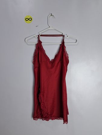 Red Lace-Trimmed Silk Camisole