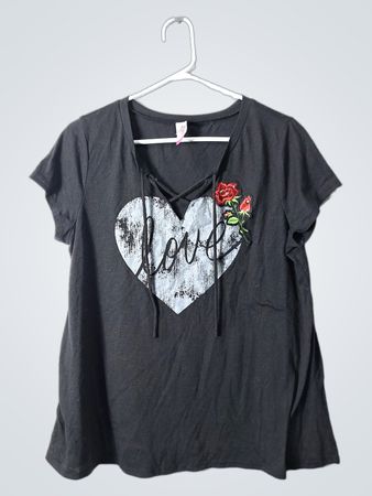 Black T-Shirt with Heart Design