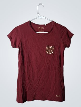 Guess Burgundy Sequin Pocket T-Shirt