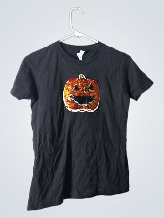 Black Graphic T-Shirt with Pumpkin Design