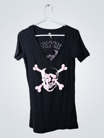 Black T-Shirt with Pink Skull Design