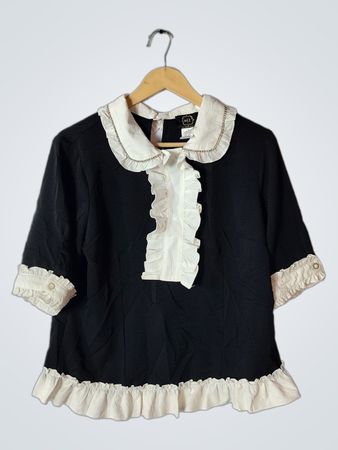 Black and White Ruffled Blouse