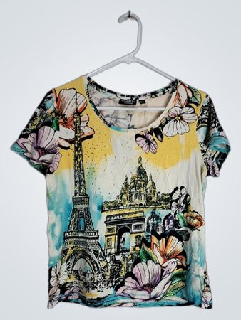 Ongue Casual Parisian Floral Short Sleeve Top
