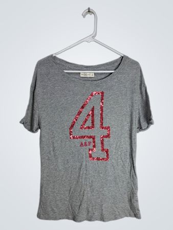 Abercrombie & Fitch Grey T-Shirt with Sequined Number 4 Design