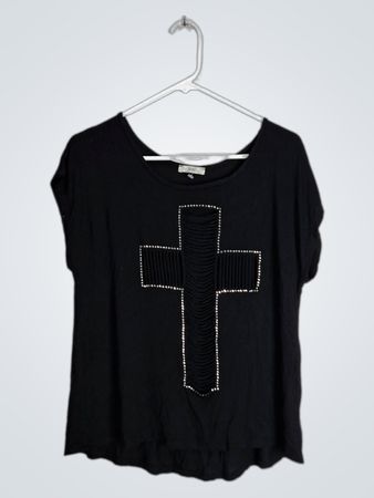 Black Cross Embellished Top