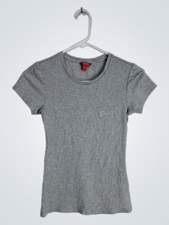 Guess Gray Ribbed Short Sleeve Tee