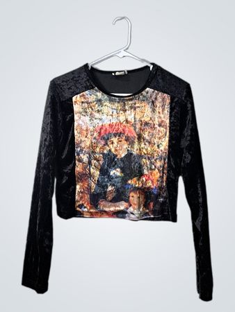 Black Long Sleeve Velvet Graphic Top