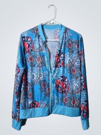 Blue Floral Zipper Jacket