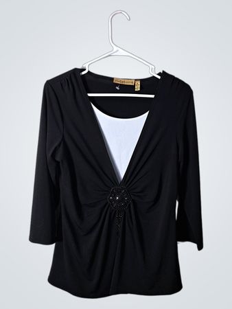 Notations Black Beaded Wrap Blouse