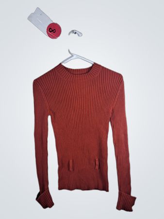 LOFT Ann Taylor Rust Ribbed Long-Sleeve Sweater