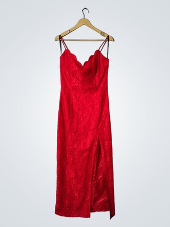 L.A. Glo Red Lace Midi Dress