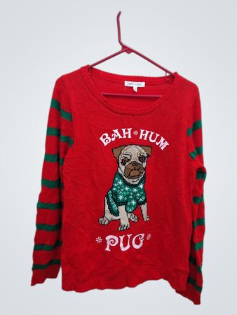 Belle Du Jour Bah Hum Pug Christmas Sweater